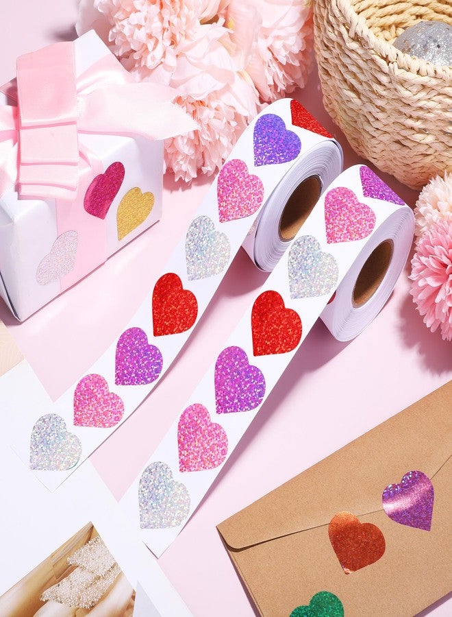 Fovths 500 Pieces Glitter Heart Stickers Roll Mini Valentine's Love Heart Stickers Shiny Self-Adhesive Heart Decorations for Valentine's Day Wedding Anniversary, Red Hot Pink Pink White - Image 4